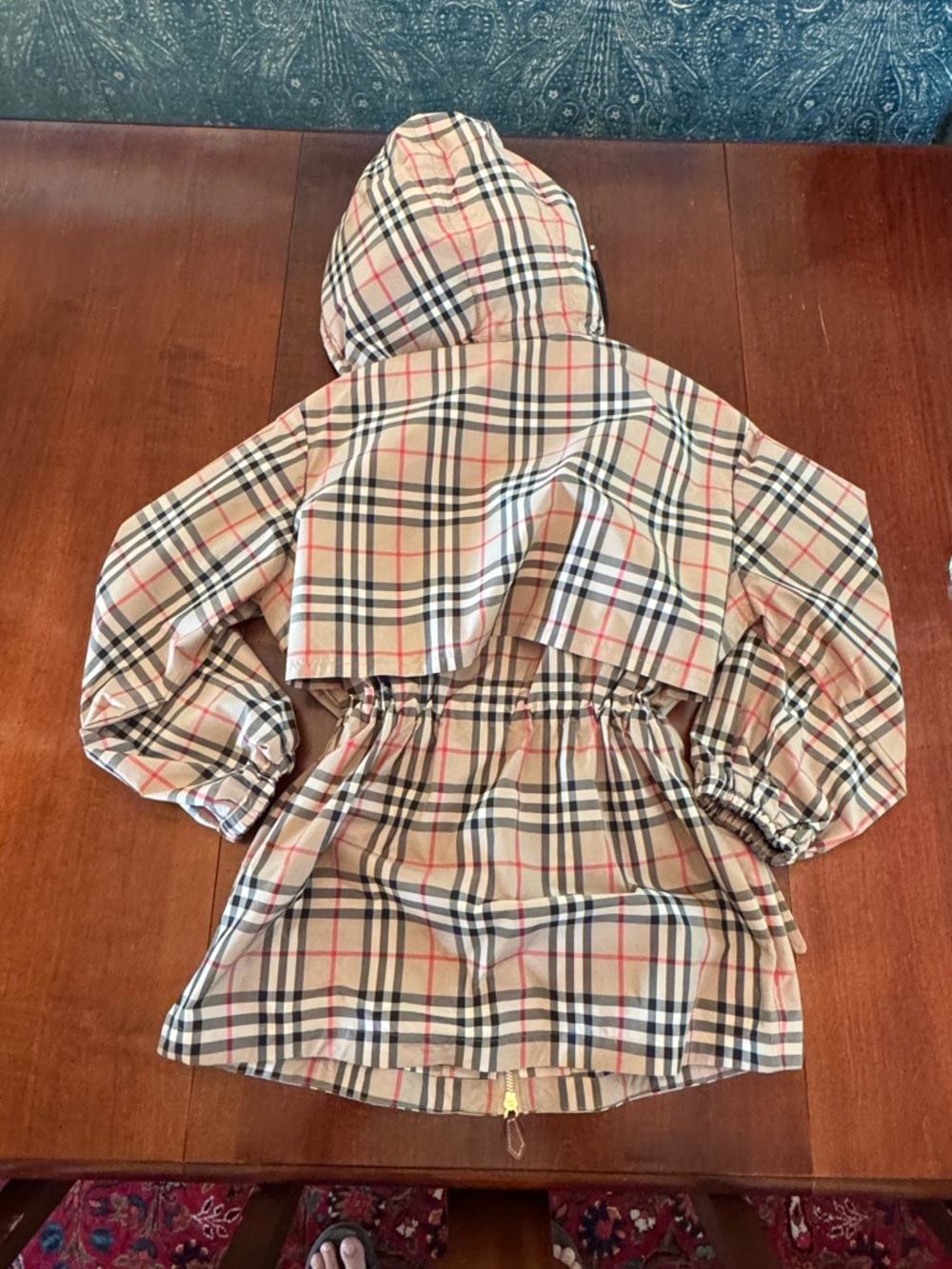 Burberry Beige Plaid Hooded Raincoat - Picture 2 of 5